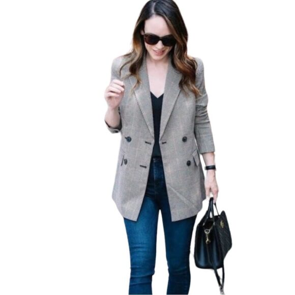 TROUVE Brown Micro Plaid Boyfriend Blazer Size S - Picture 2 of 8